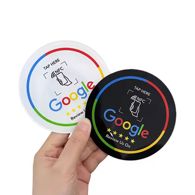 Benutzerdefinierte 100*100mm Epoxy Google Review NFC Sticke Tischtag für Yelp Tripadvisor